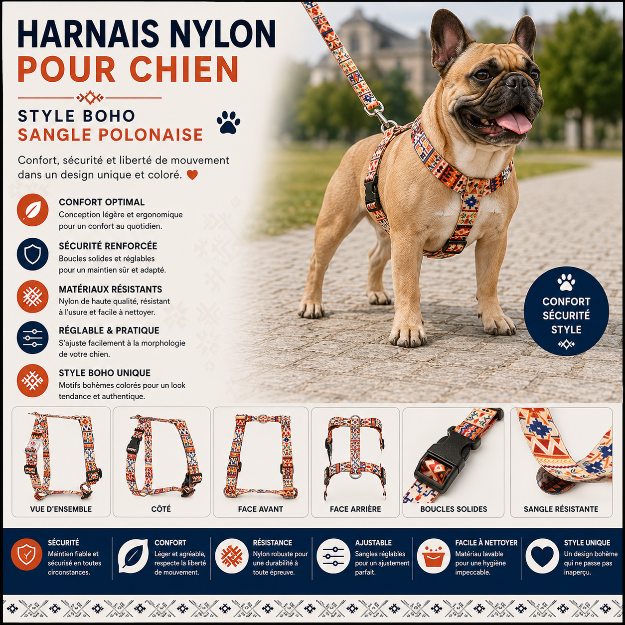 Harnais Nylon pour Chien – Style Bohème | Sangle Polonaise