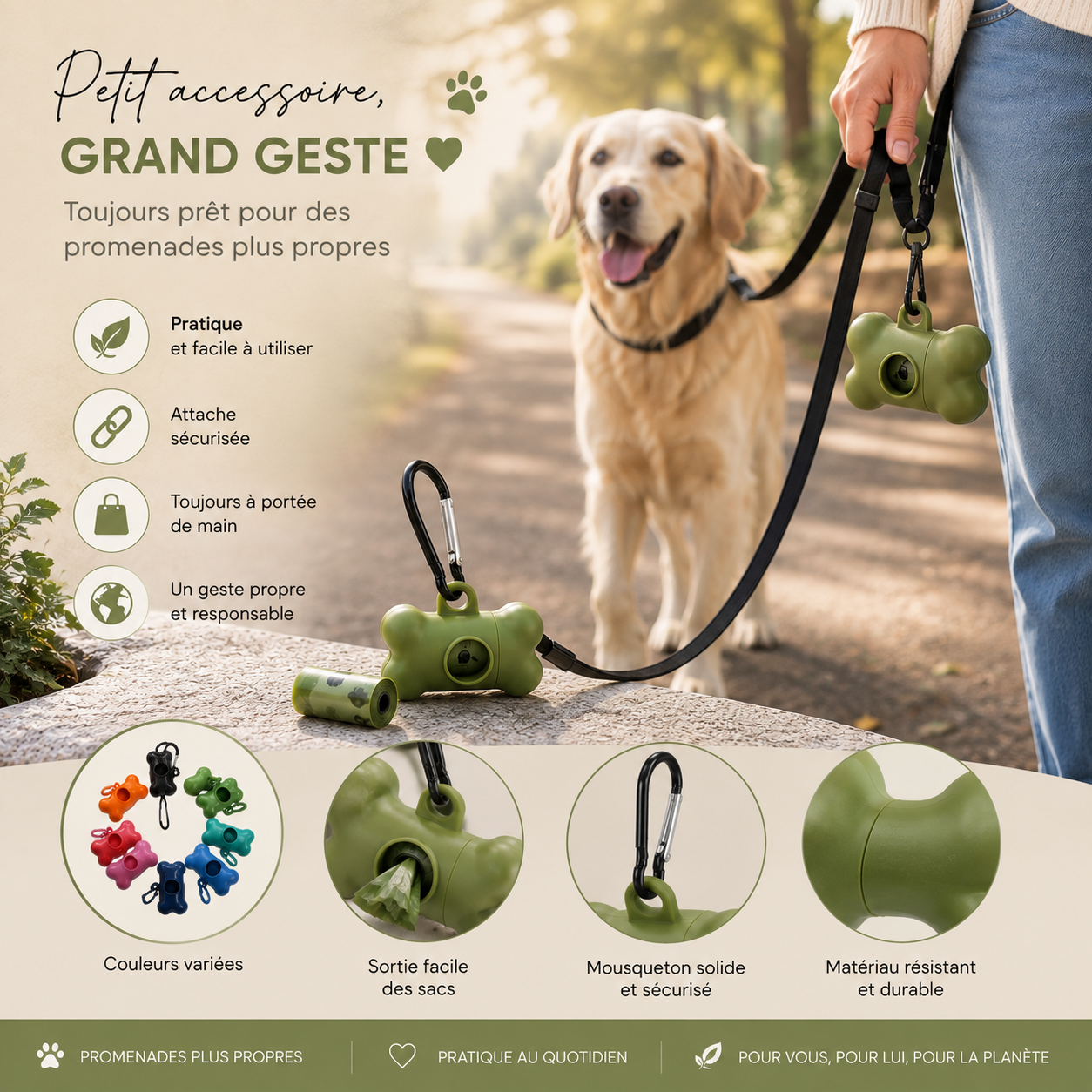 Distributeur de sacs ramasse crottes pour chien – Design os, polypropylène, 5 couleurs