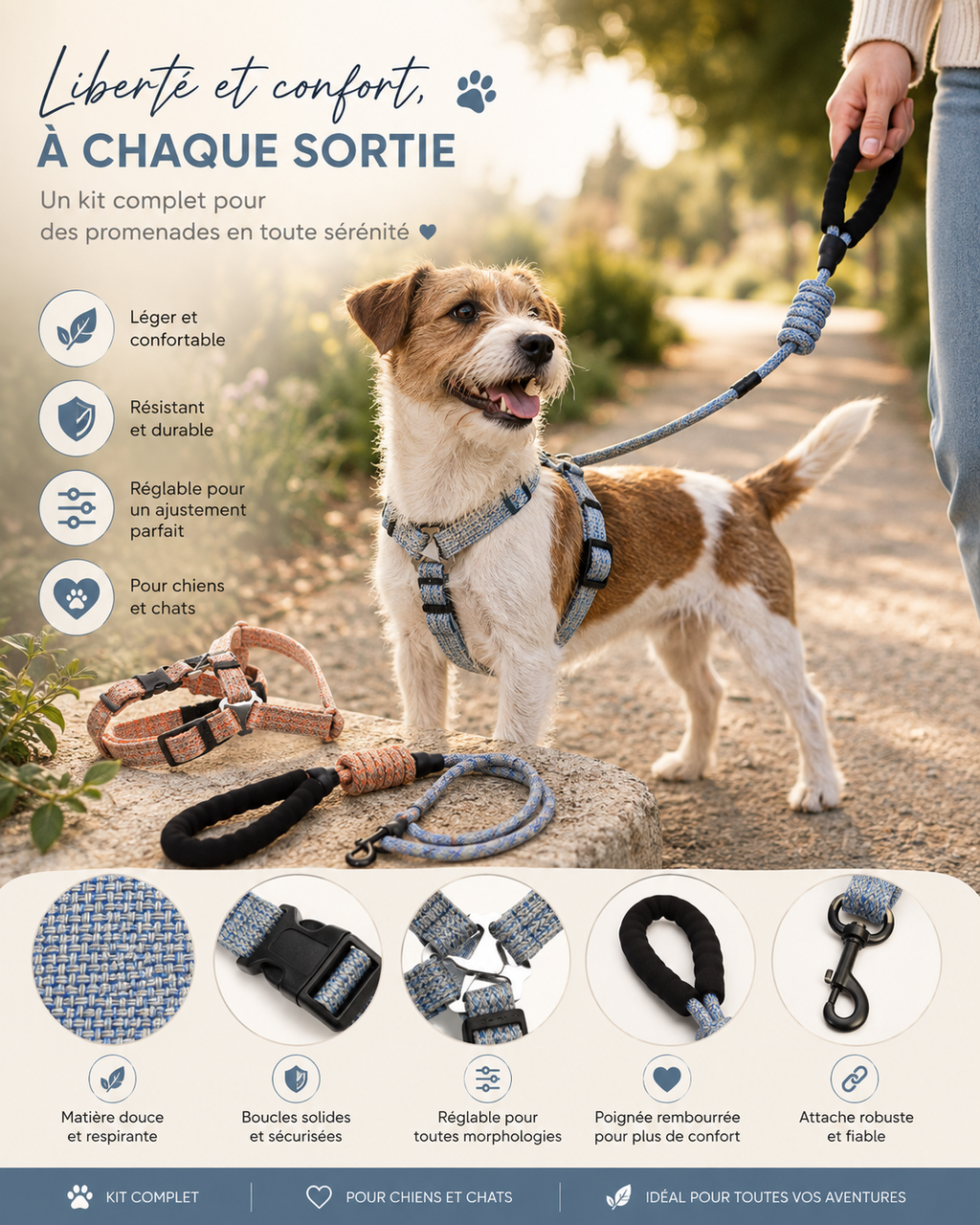 Linen and nylon pet leash kit