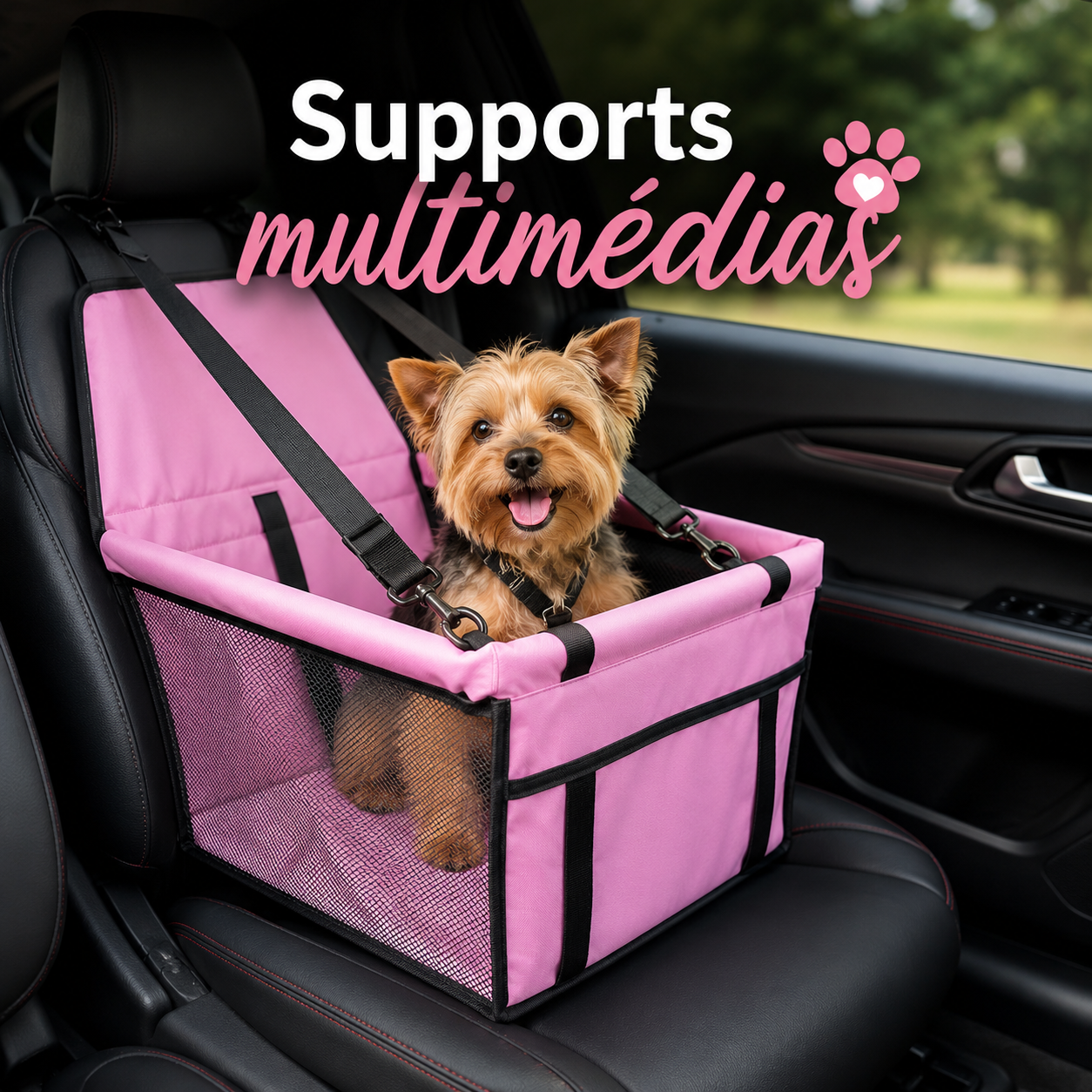 Sac siège auto sécurisé pour chien et chat – 40 x 32 x 24 cm, fond stable, imperméable, universel