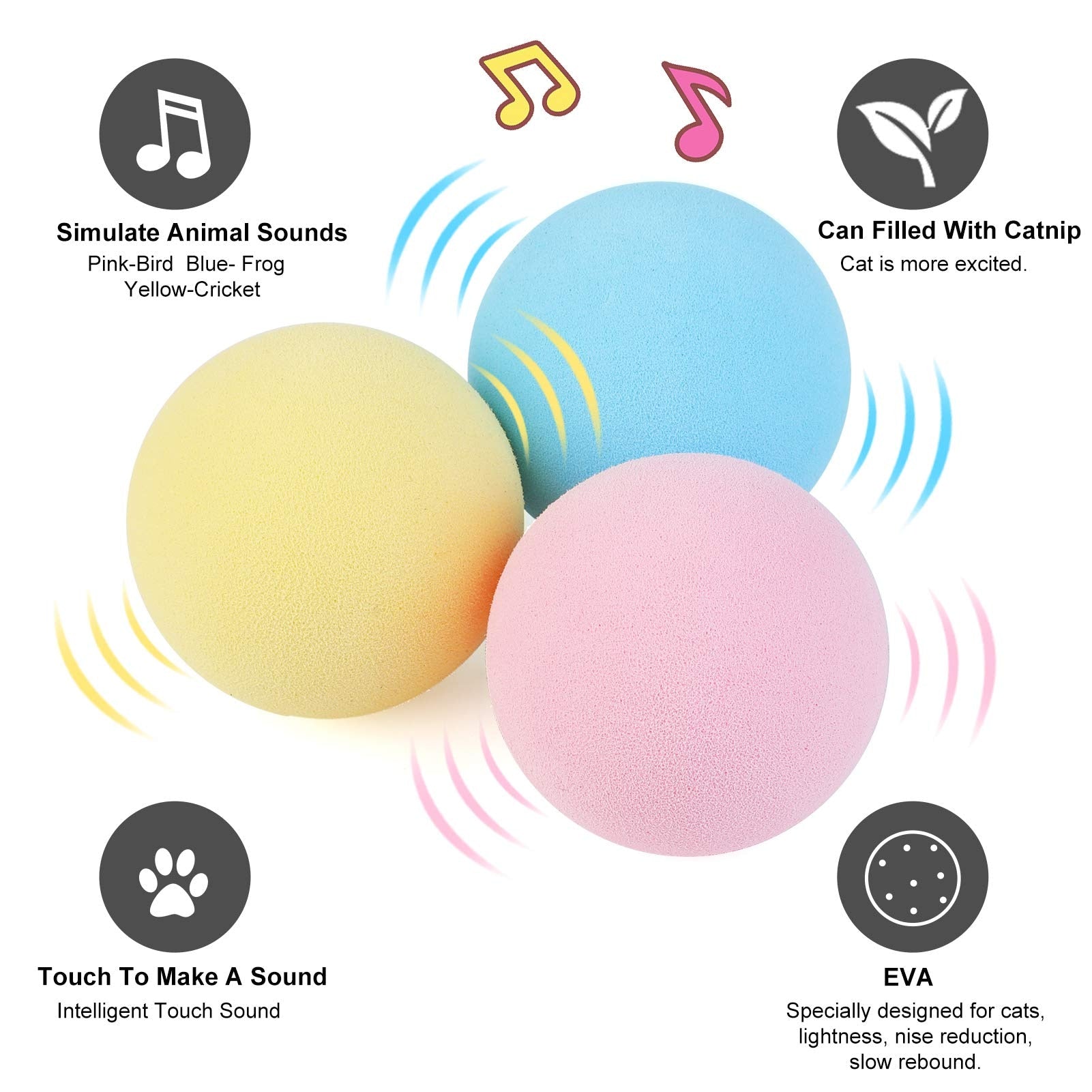 Balle interactive sonore pour chat – Jouet à l’herbe à chat, 50 mm