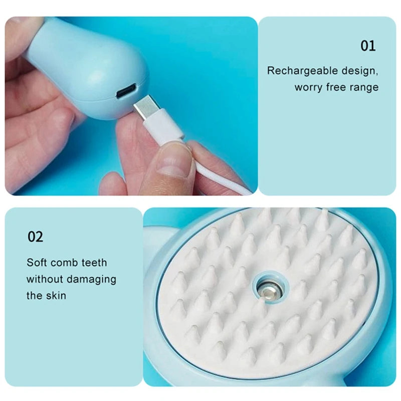 Brosse vapeur électrique 3-en-1 pour chien et chat – Anti poils & Massage