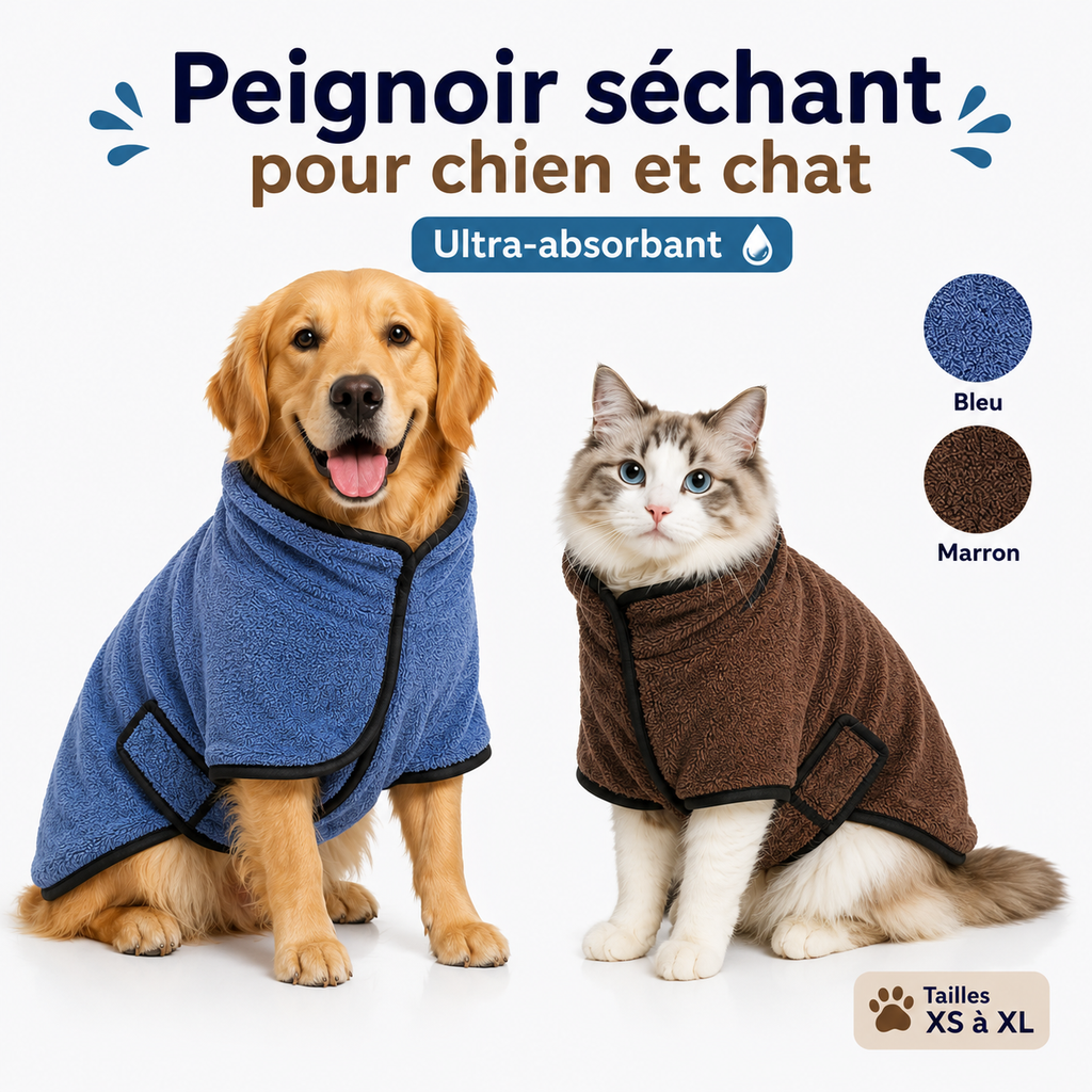 Peignoir séchant pour chien et chat – Ultra absorbant