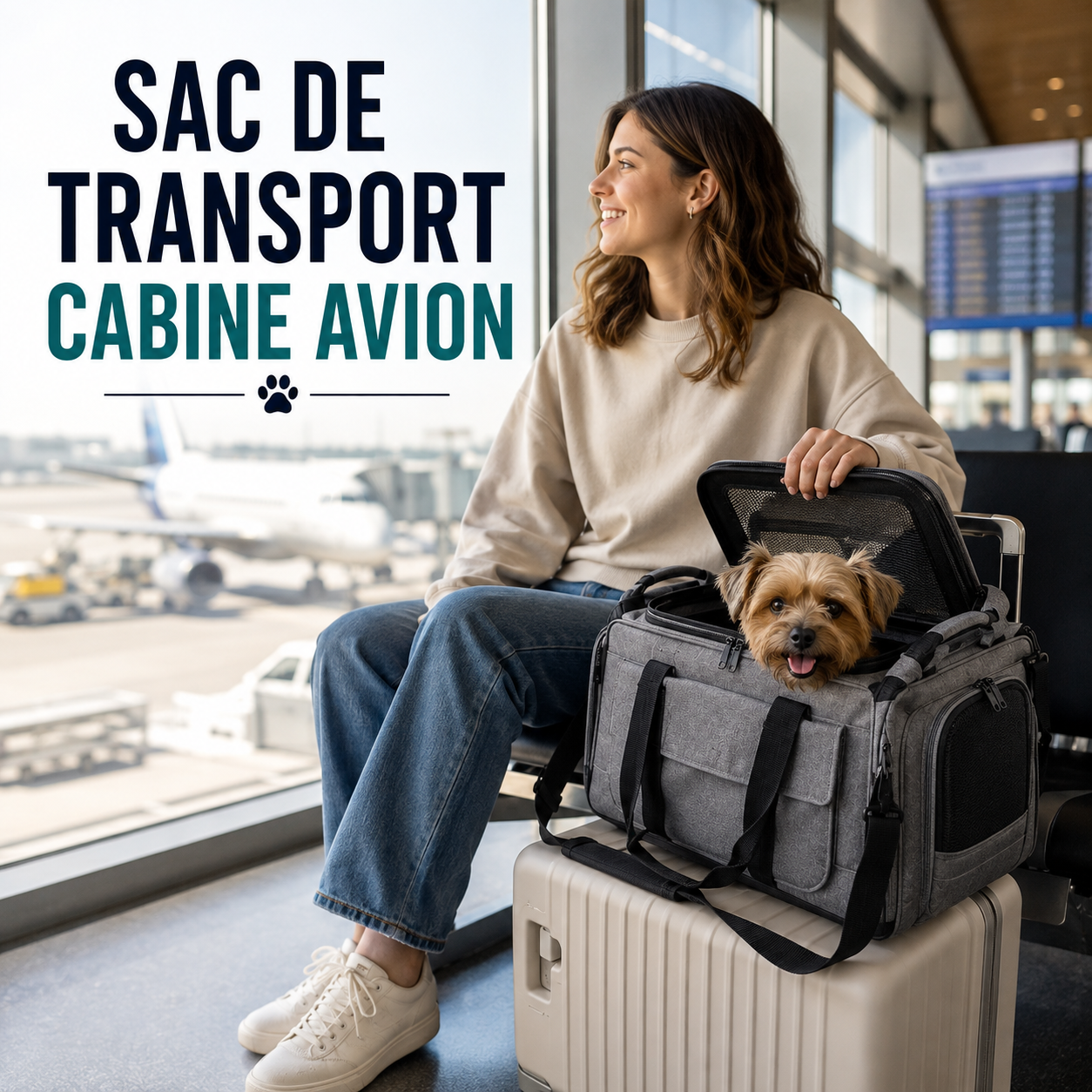 Sac de transport cabine avion pour chien et chat – Gamelles rétractables intégrées, respirant