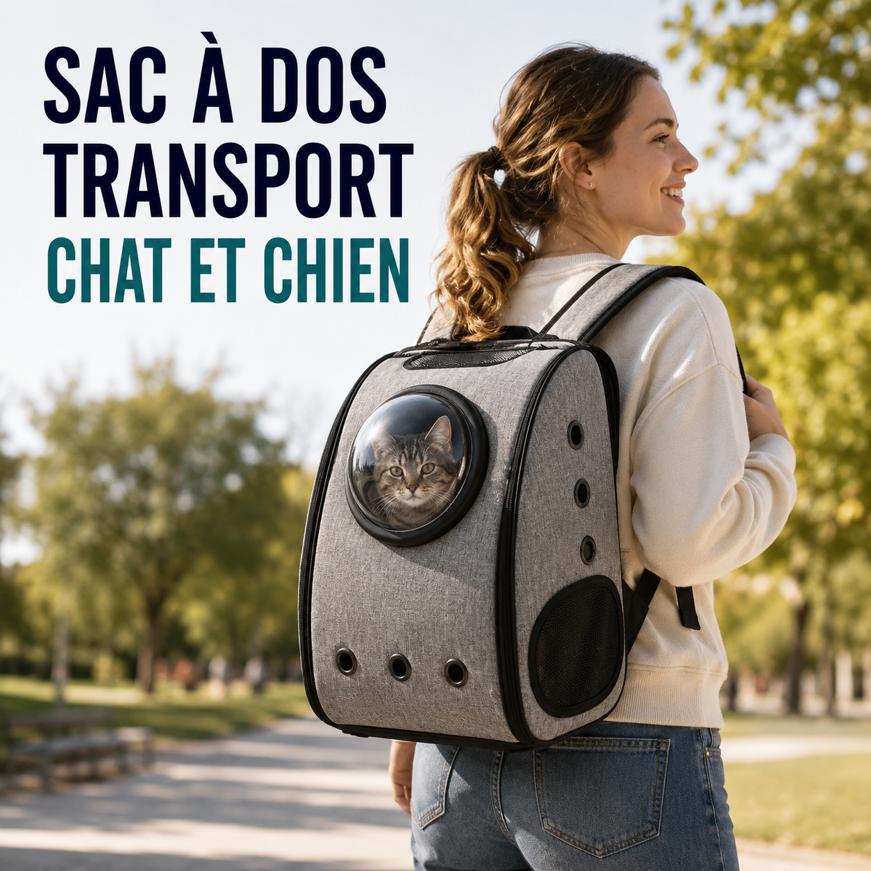 Sac à dos de transport pour chat et chien – Fenêtre panoramique, Oxford PVC, 32 x 20 x 40 cm