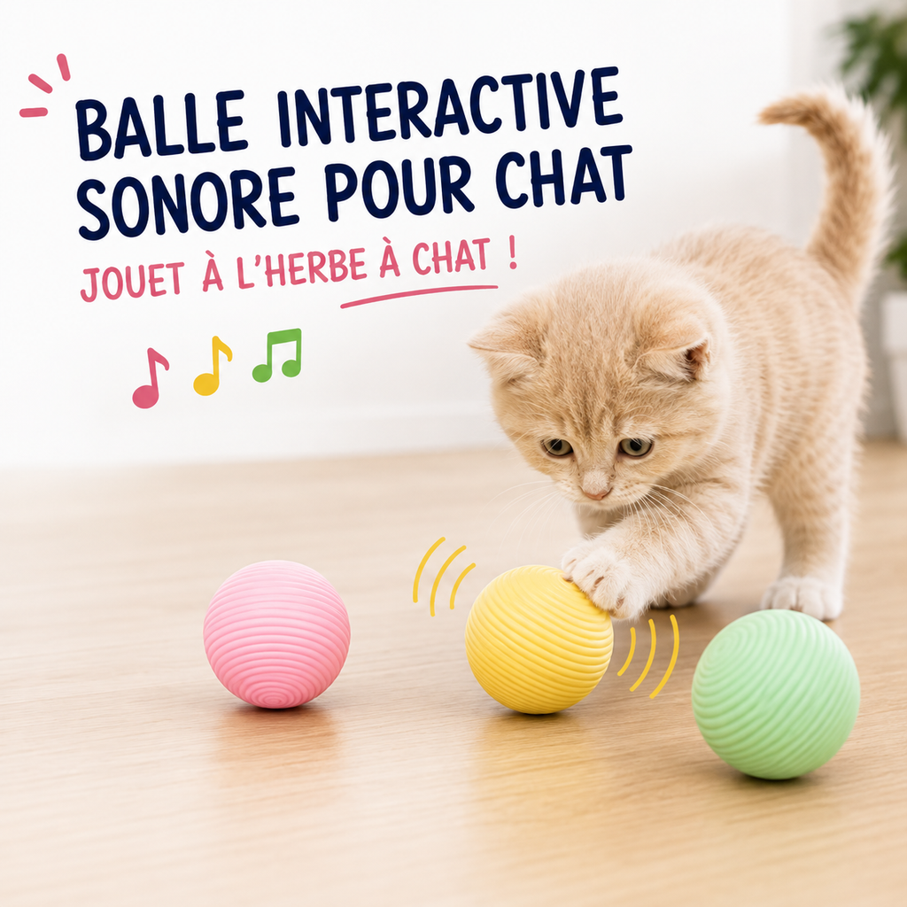 Balle interactive sonore pour chat – Jouet à l’herbe à chat, 50 mm