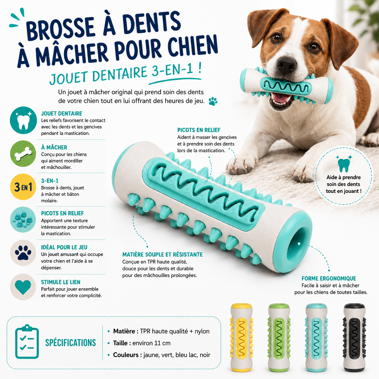 Brosse à dents à mâcher pour chien – Jouet dentaire 11 cm