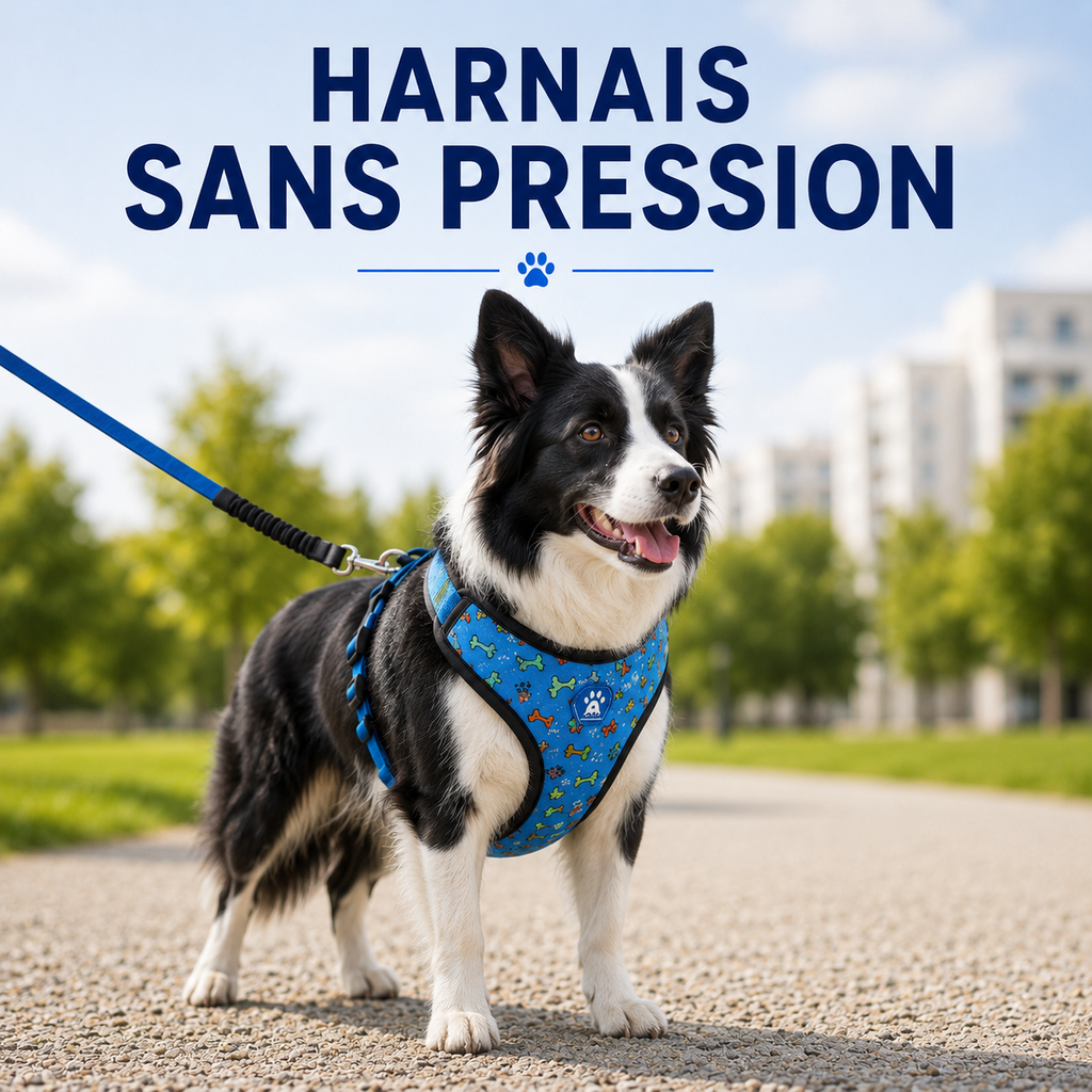 Harnais sans pression pour chien – Respirant & réfléchissant | Bleu graffiti