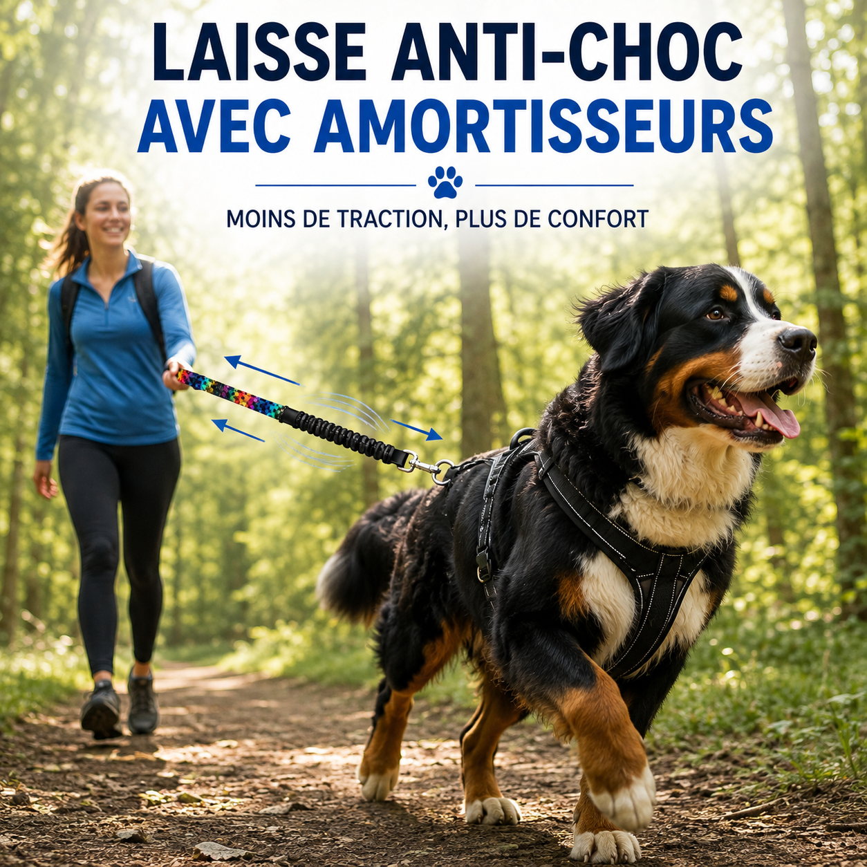 Laisse Anti-Choc avec Amortisseur pour chien – Motif Pixels