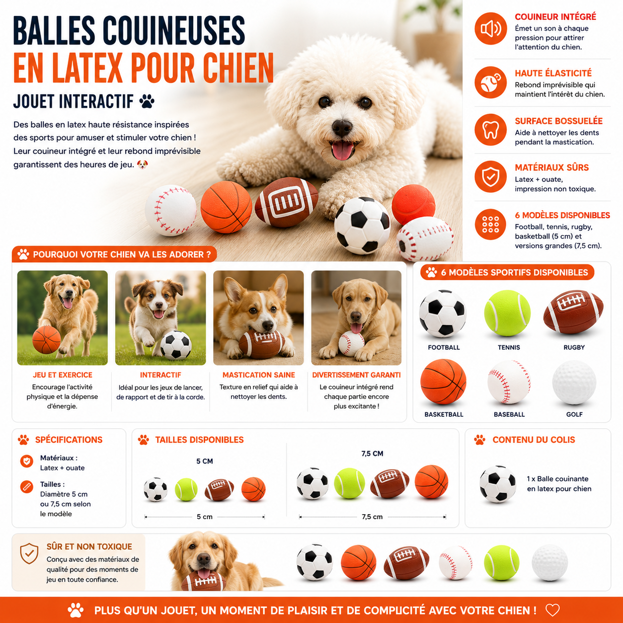 Balles couineuses en latex pour chien – Jouet interactif