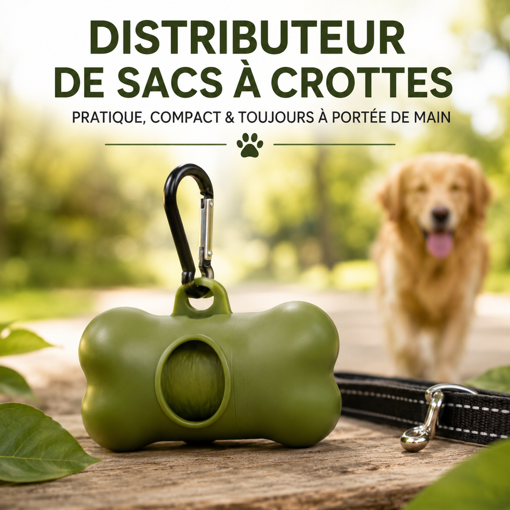 Distributeur de sacs ramasse crottes pour chien – Design os, polypropylène, 5 couleurs
